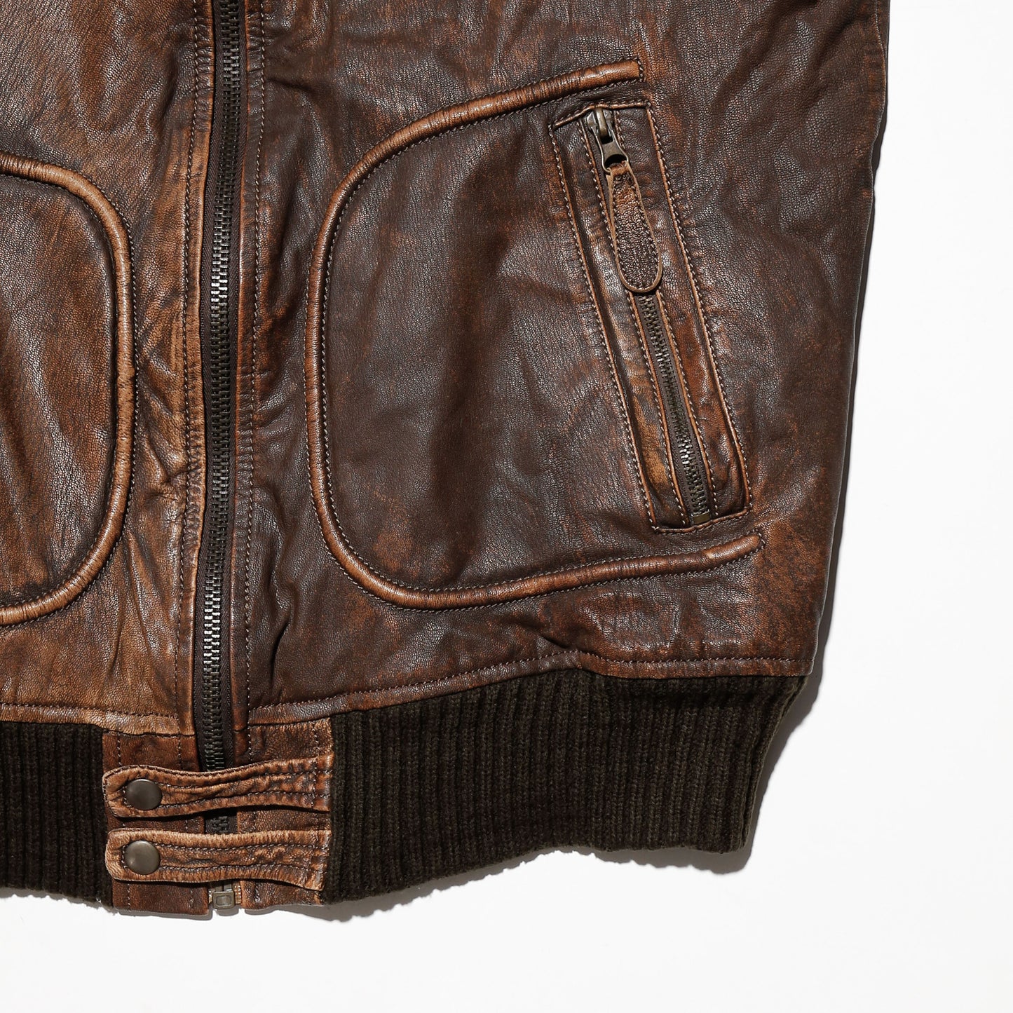 vintage ribbed aviator leather jacket