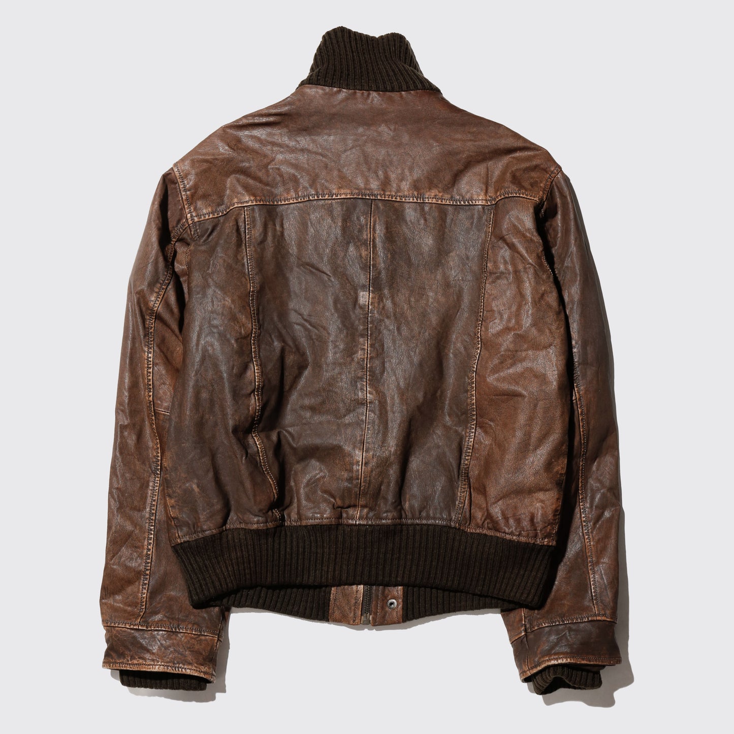 vintage ribbed aviator leather jacket