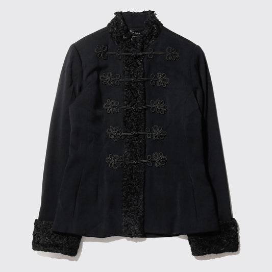 vintage Ralph Lauren lamb fur trim frog closure wool napoleon jacket