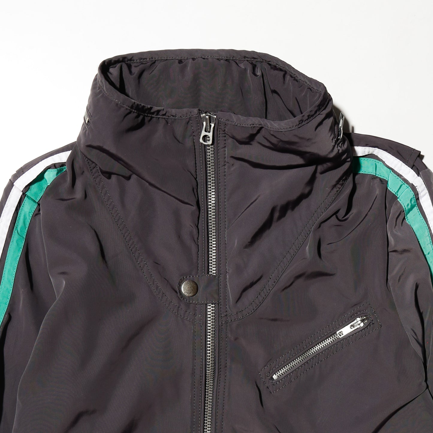 vintage 00's diesel nylon racing jacket, hood storage