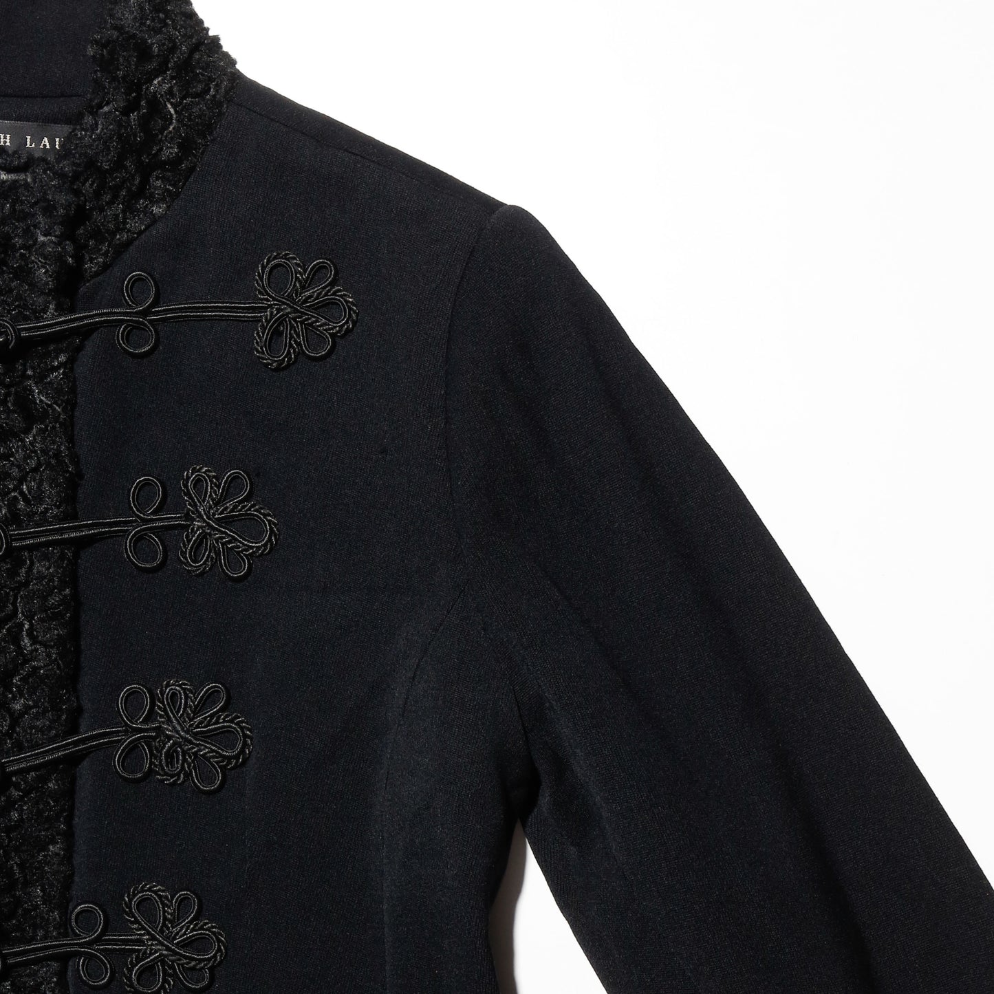 vintage Ralph Lauren lamb fur trim frog closure wool napoleon jacket