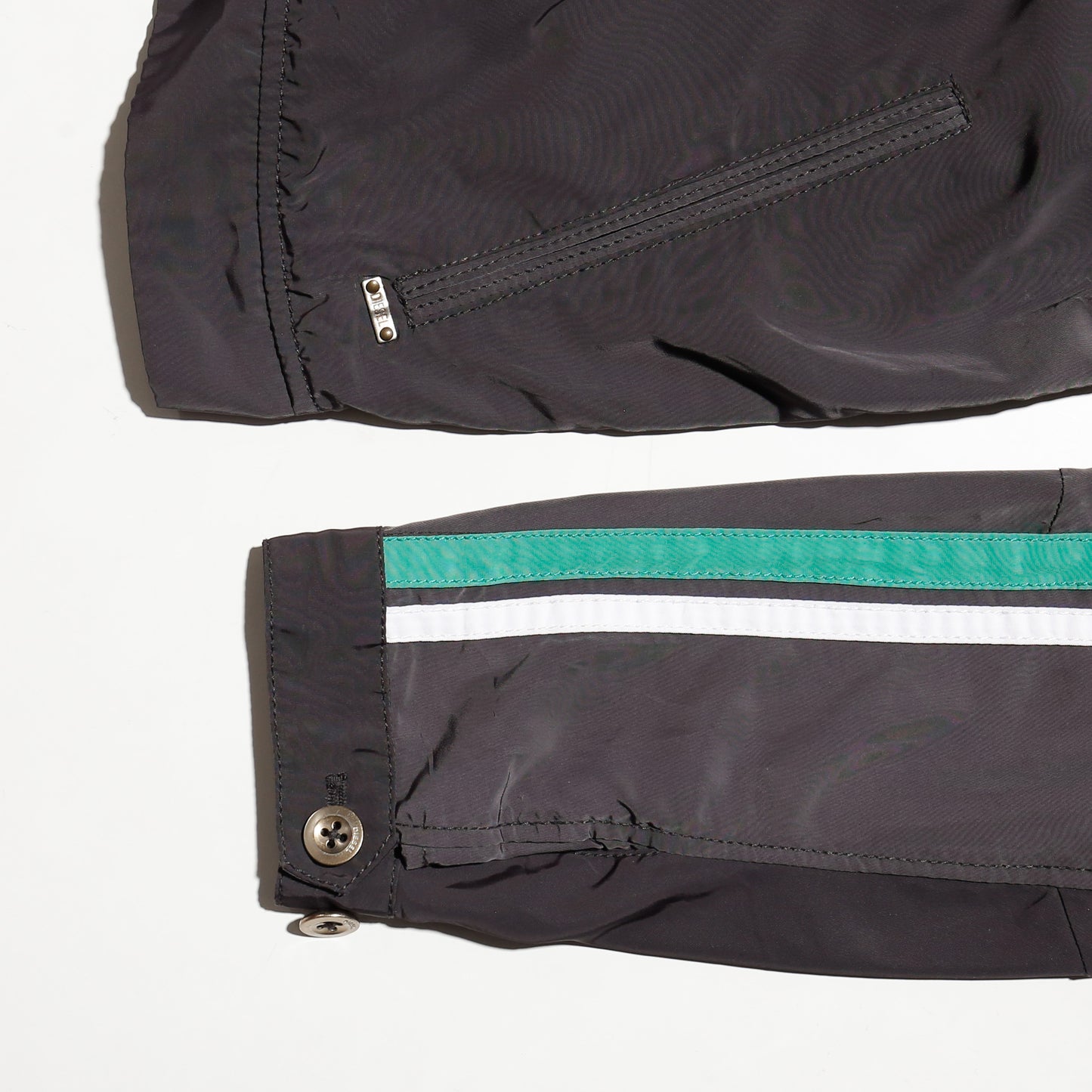 vintage 00's diesel nylon racing jacket, hood storage