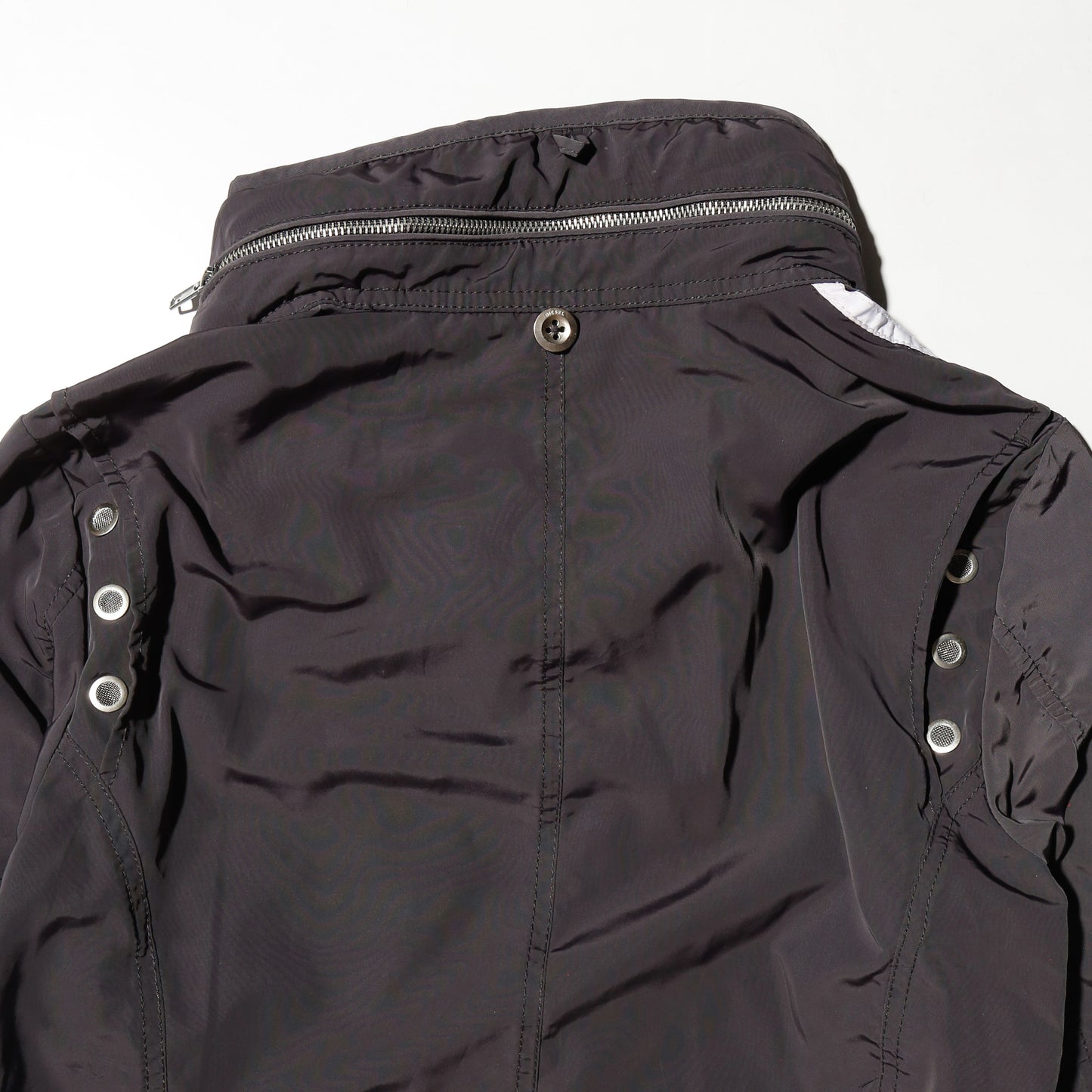 vintage 00's diesel nylon racing jacket, hood storage