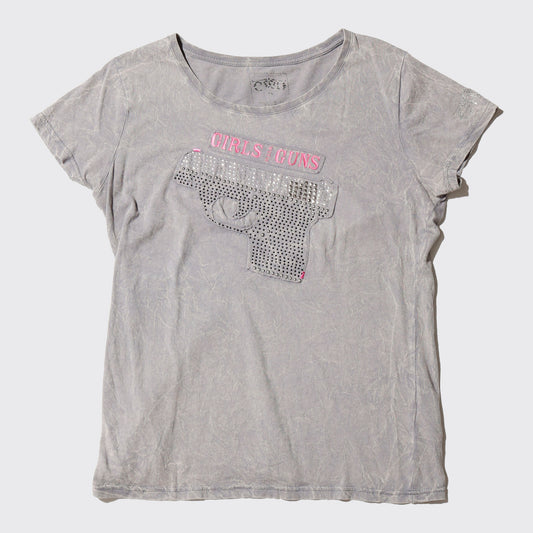 vintage 00's girls with guns studs pistol t-shirt