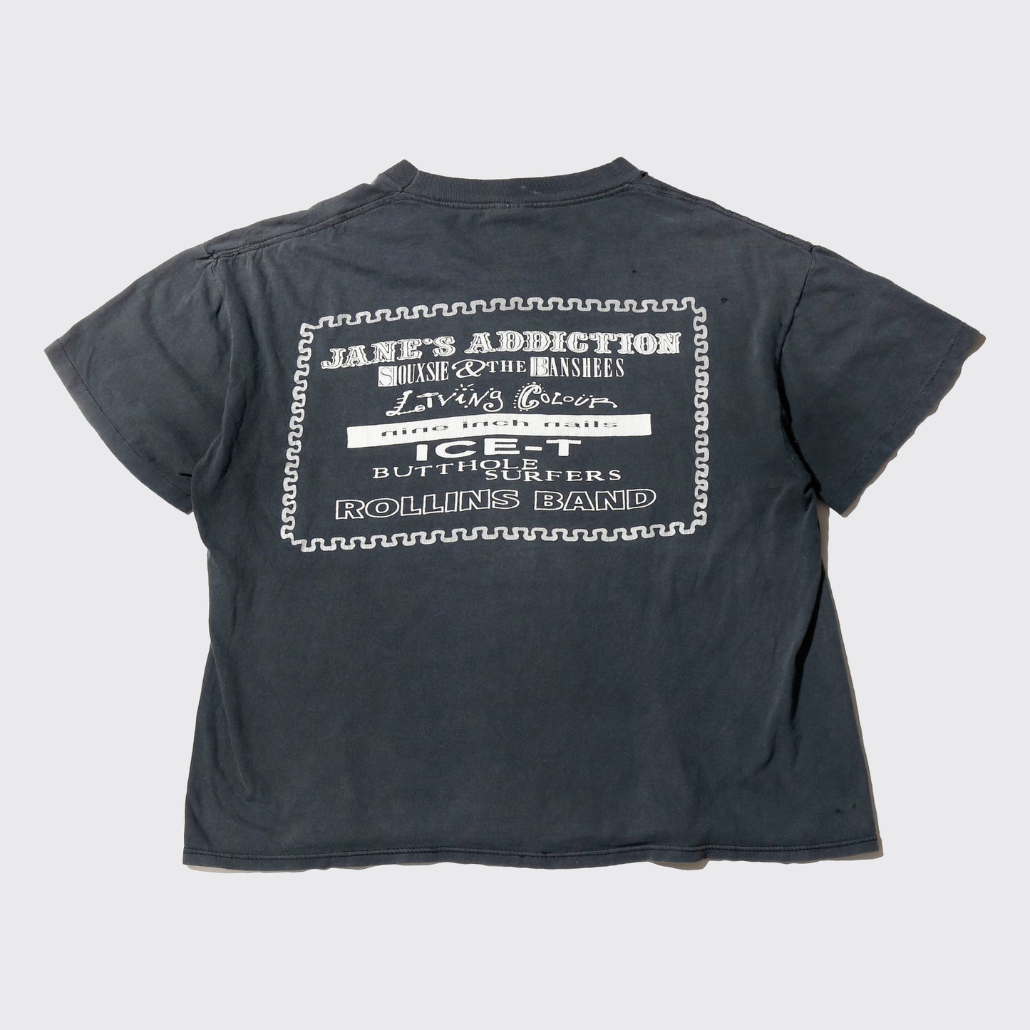 vintage 1991's LOLLAPALOOZA broken t-shirt , back : JANE'S ADDICTION/SIOUXSIE&THE BANSHEES/Living Colour/Nine Inch Nails/ICE-T/BUTTHOLE SURFERS/ROLLINS BAND
