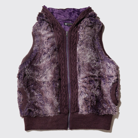 vintage braid faux fur hooded vest