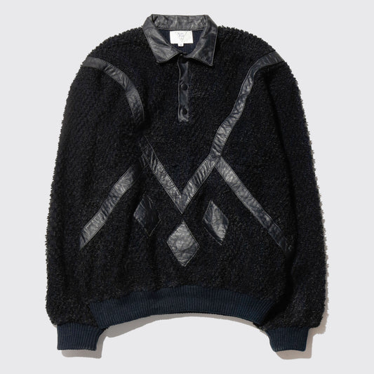 vintage euro leather taping chunky polo sweater