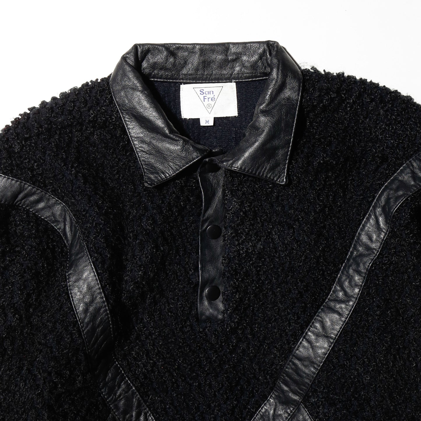 vintage euro leather taping chunky polo sweater
