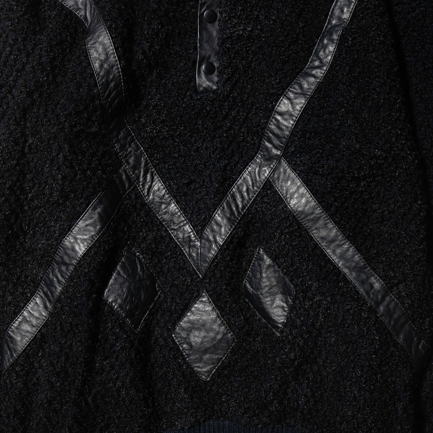 vintage euro leather taping chunky polo sweater