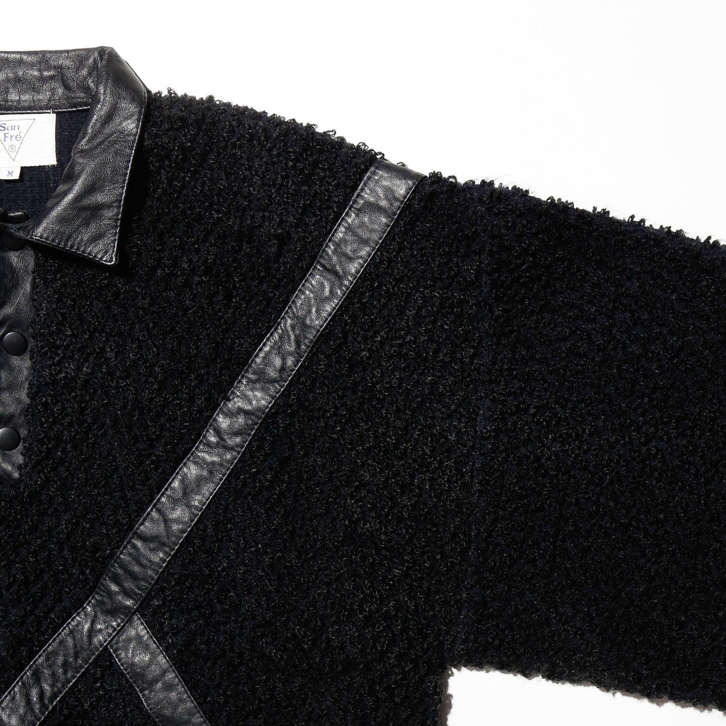 vintage euro leather taping chunky polo sweater