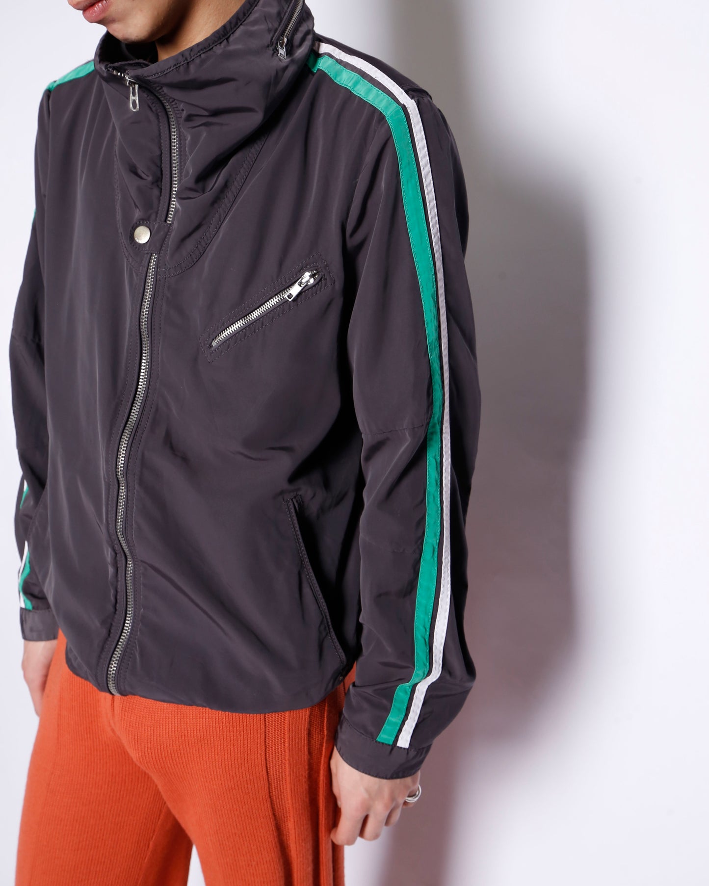 vintage 00's diesel nylon racing jacket, hood storage