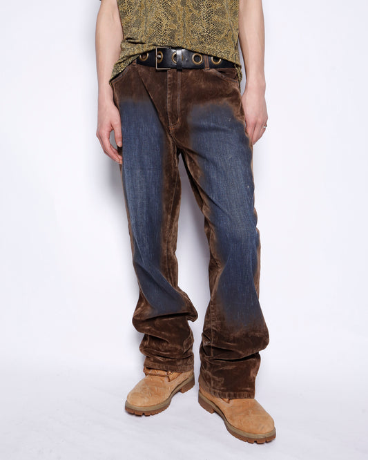 vintage faded flocky flare trousers
