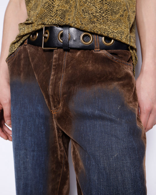 vintage faded flocky flare trousers
