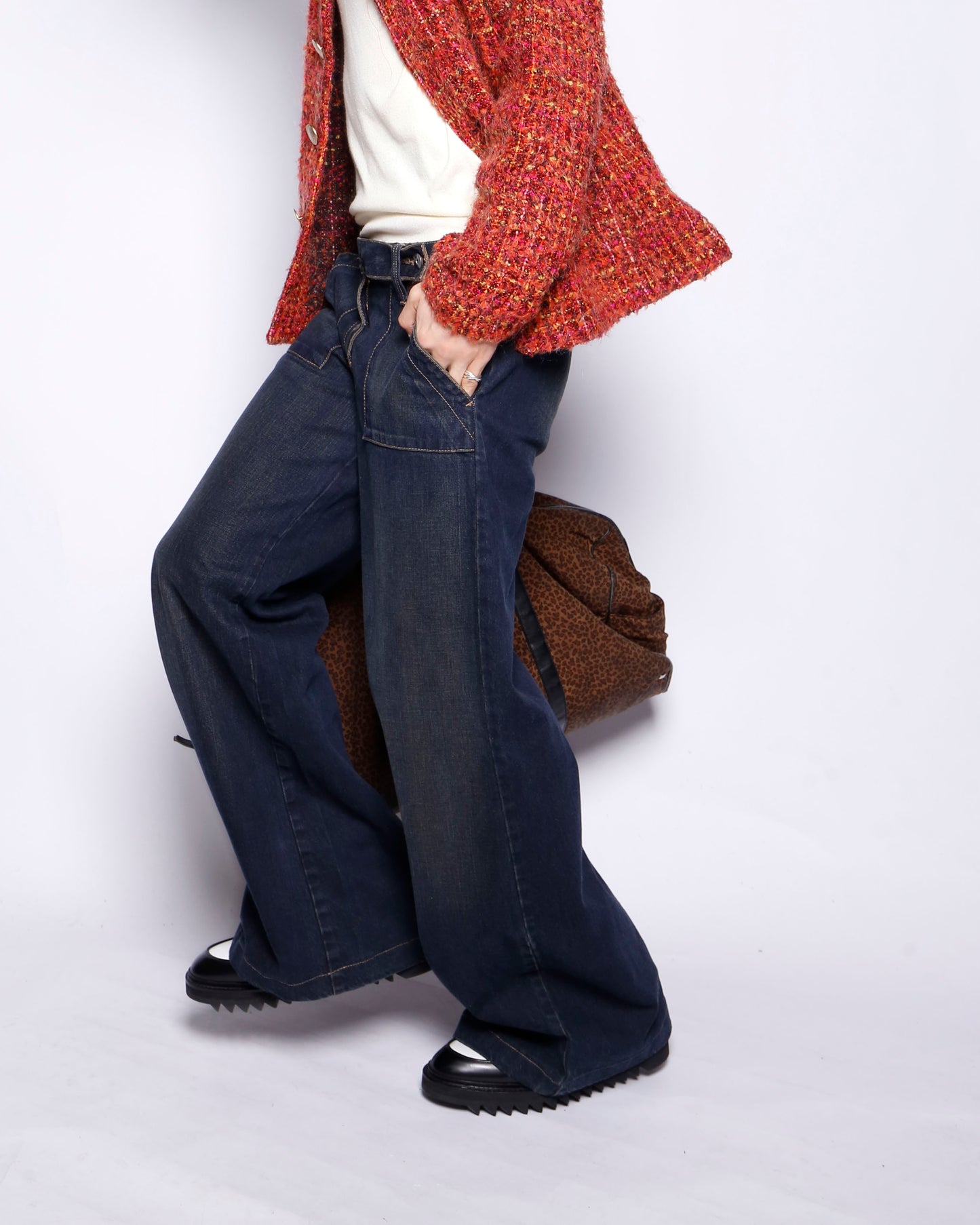 vintage low rise faded wide jeans