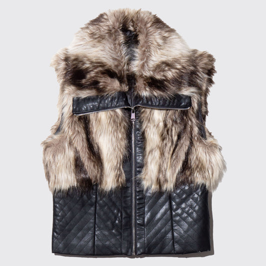vintage narrow waist faux fur vest