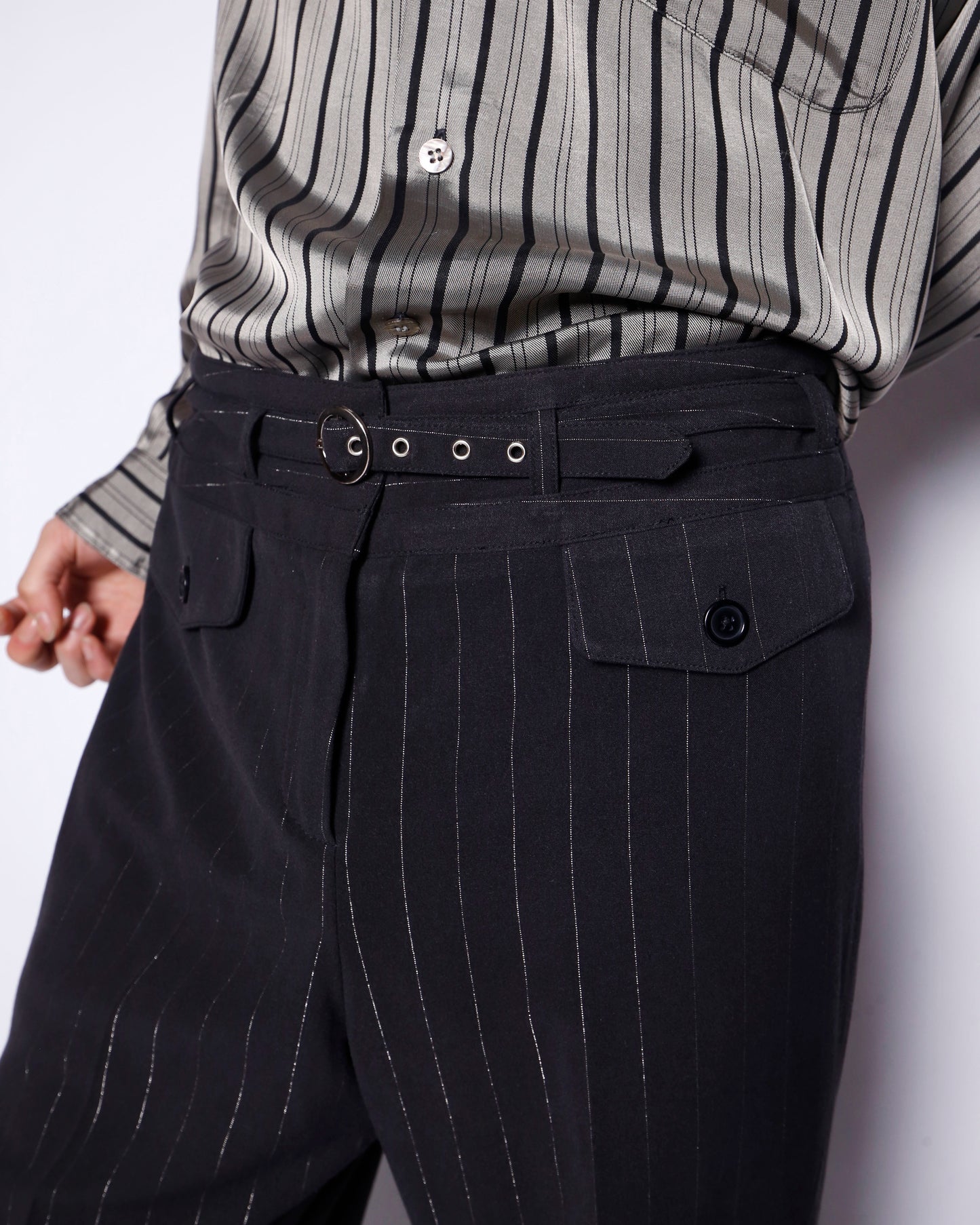 vintage belted lame stripe slacks
