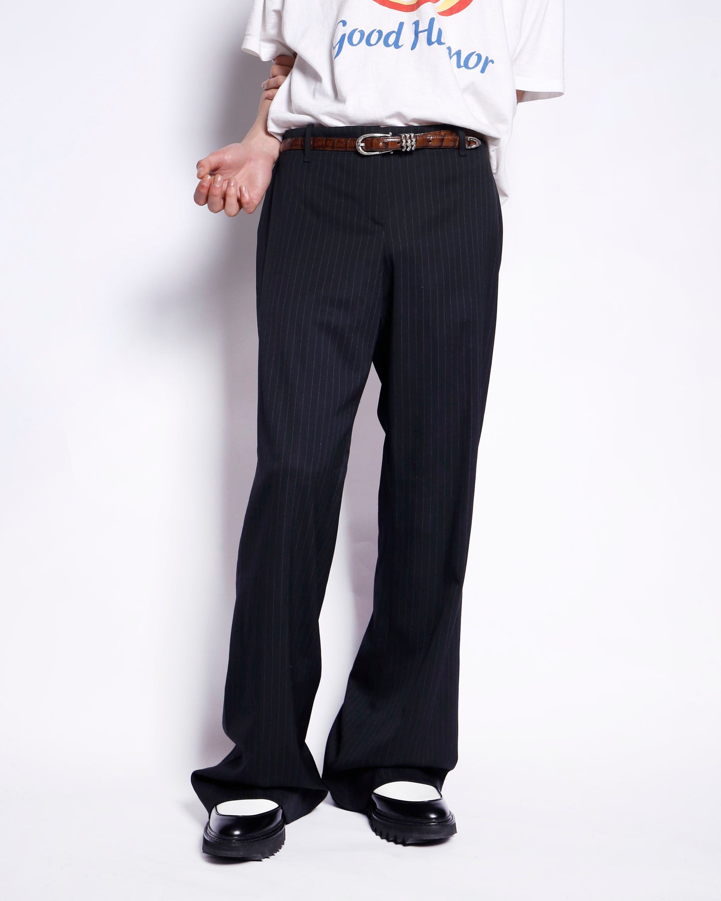 vintage hugo boss low rise stripe flare slacks
