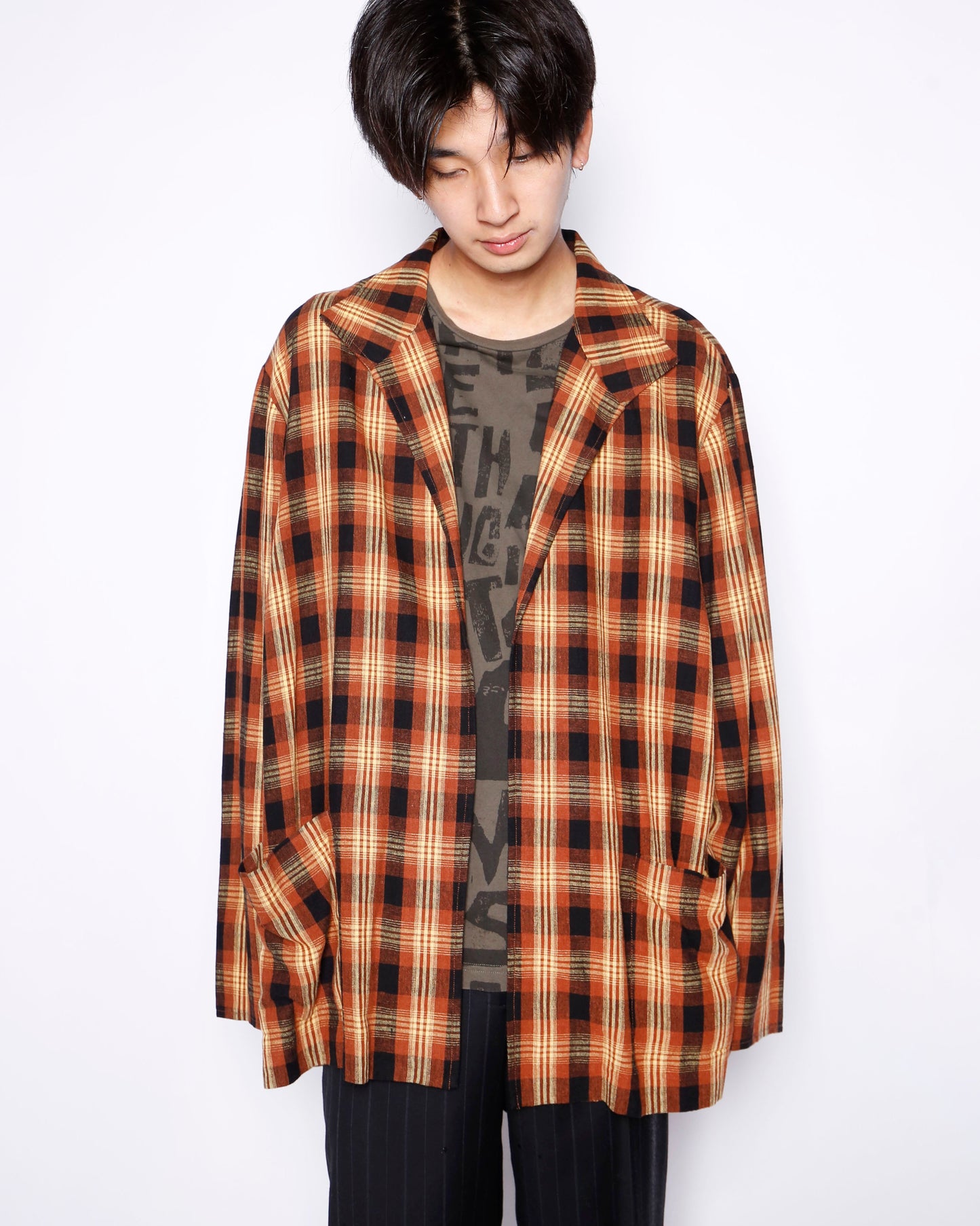 vintage ombre check linen jacket