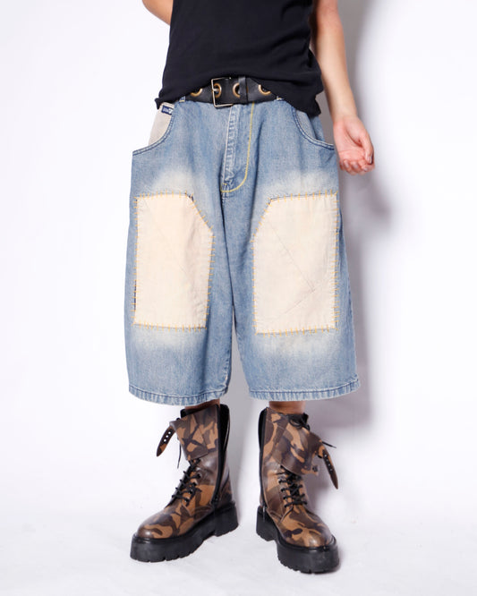 vintage knee patchwork bermuda denim shorts *resized