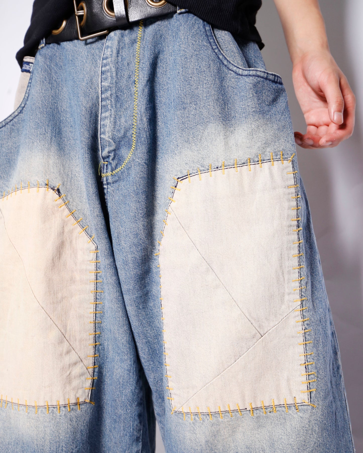 vintage knee patchwork bermuda denim shorts *resized