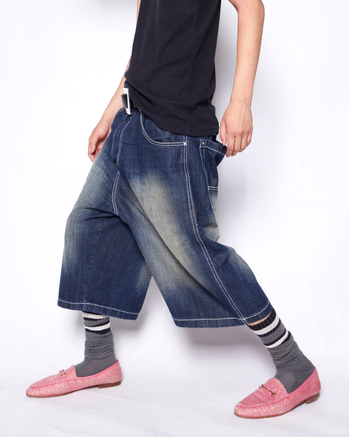 vintage faded denim bermuda shorts