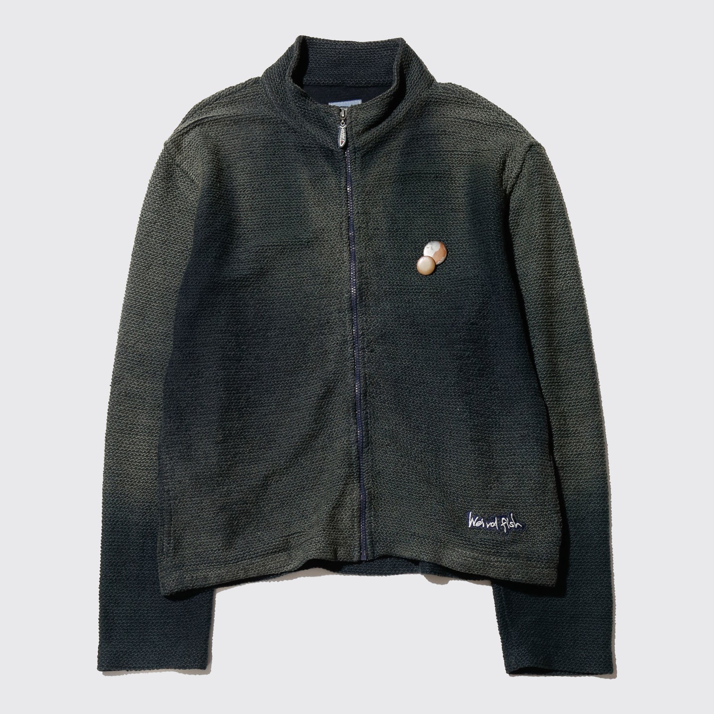 vintage weired fish dust french terry jacket, with copper badge