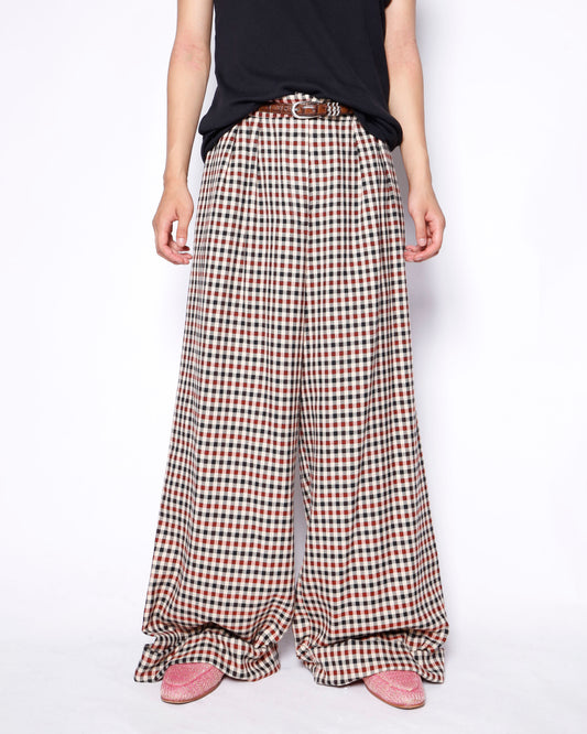 vintage check tucked wide slacks