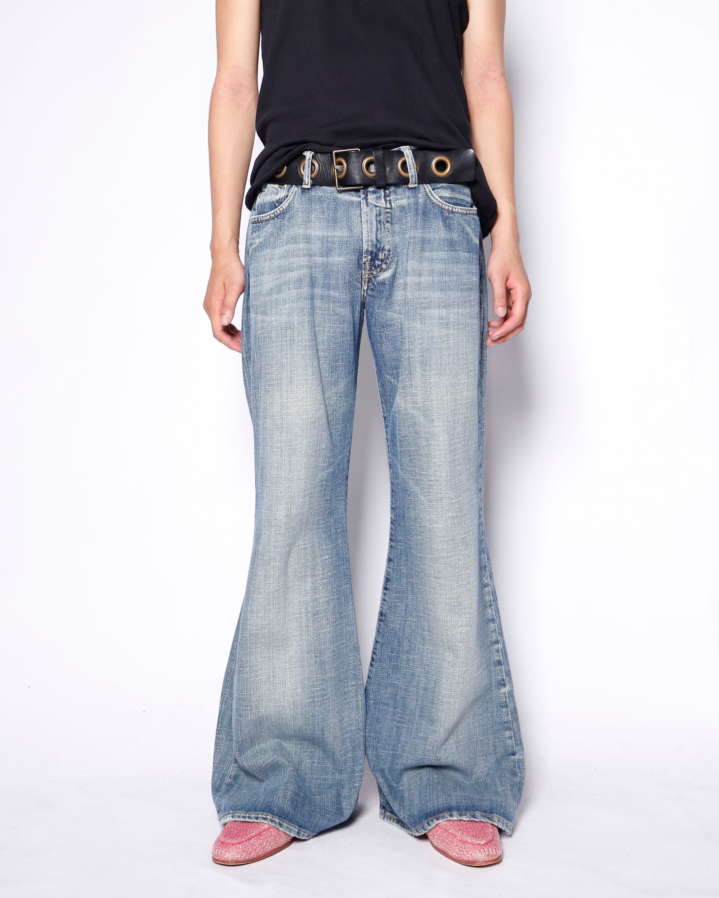 vintage aging low rised flare jeans