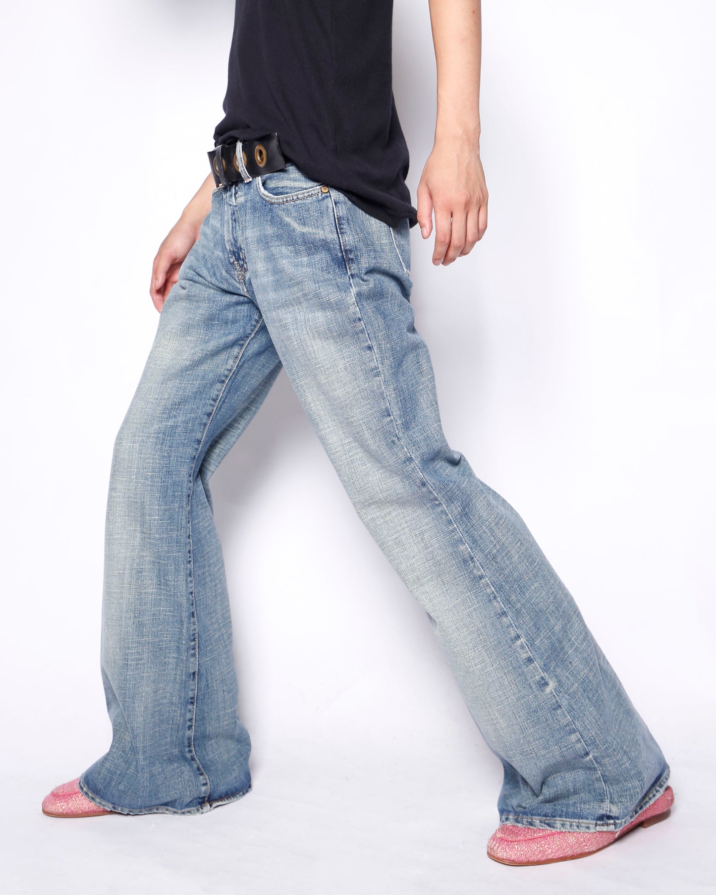 vintage aging low rised flare jeans