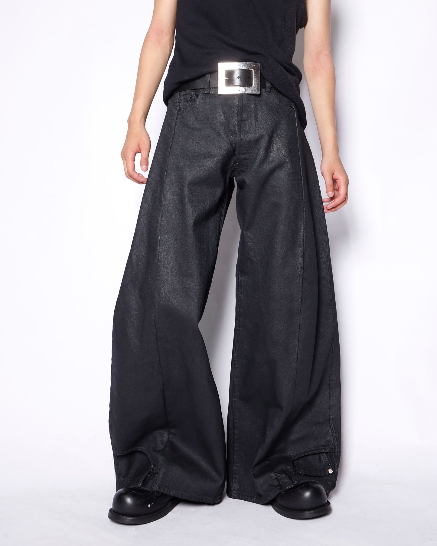 *one-off upside down jeans , model-luster