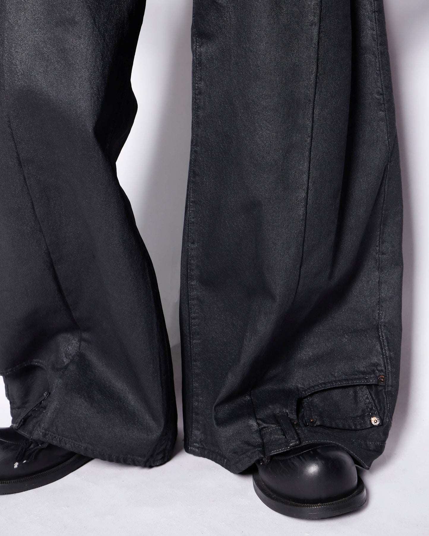 *one-off upside down jeans , model-luster