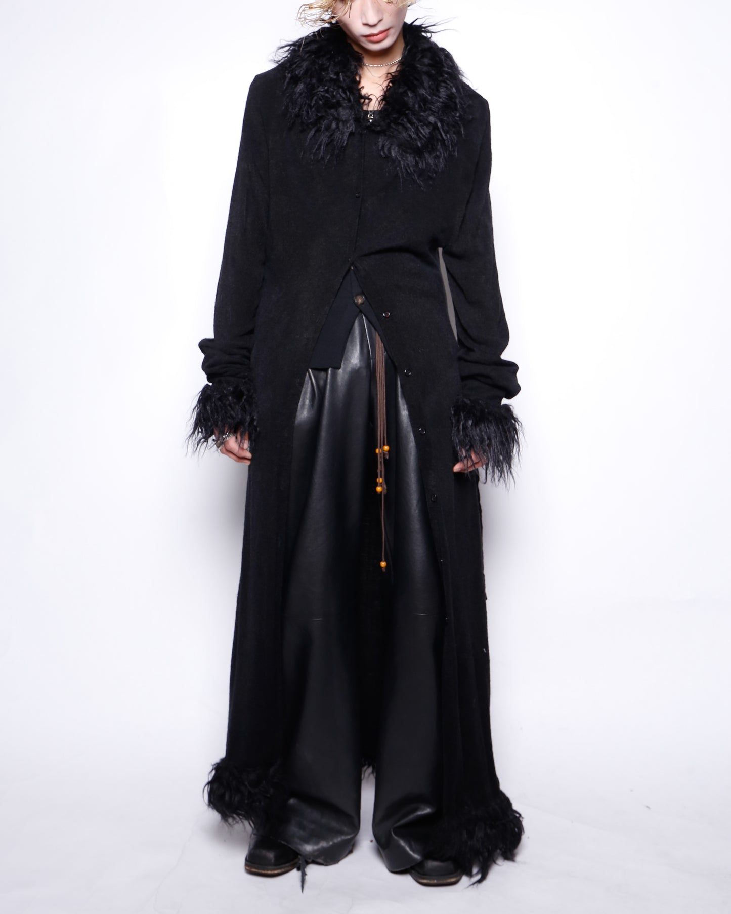 vintage obscurus fur trim knit coat