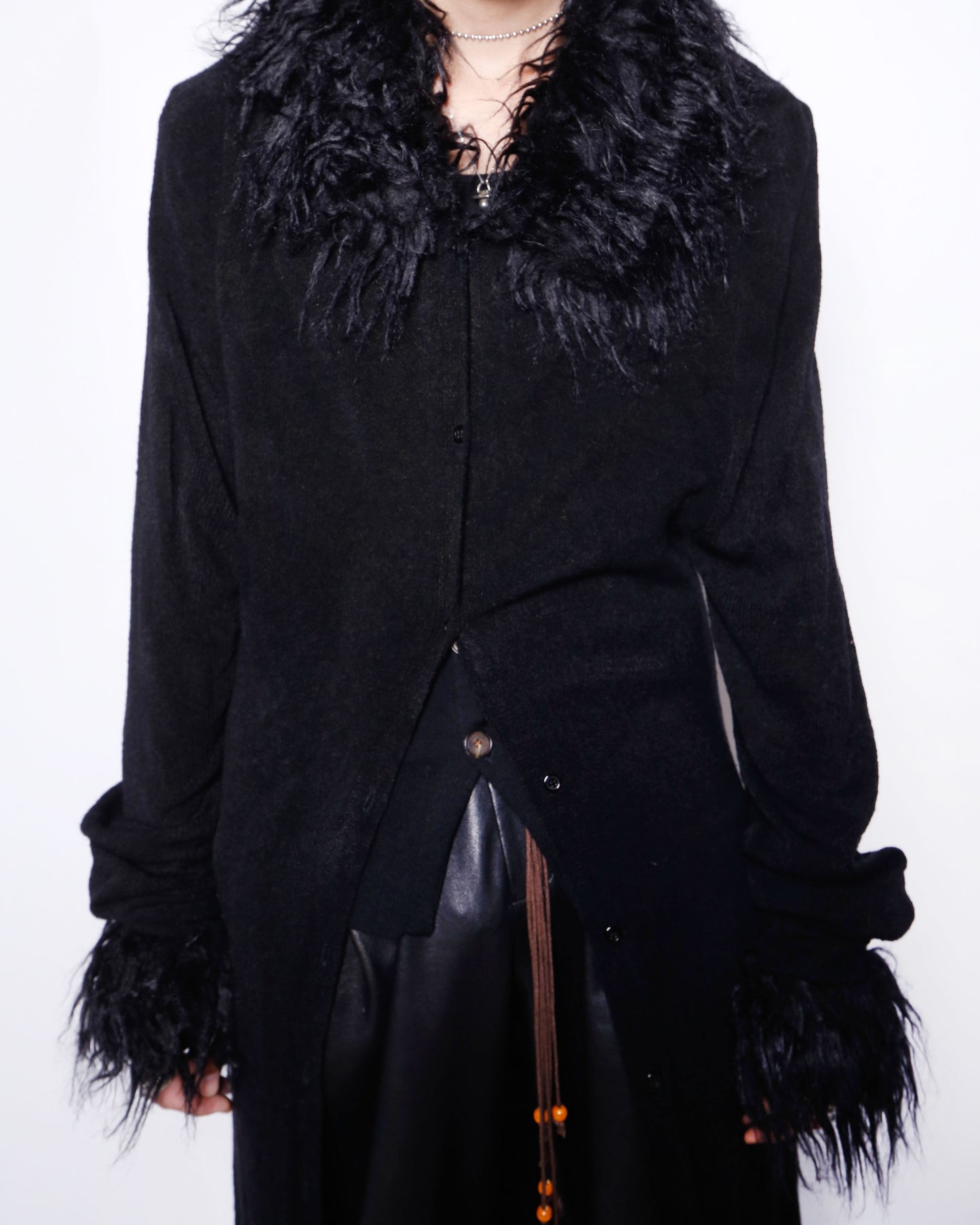 vintage obscurus fur trim knit coat