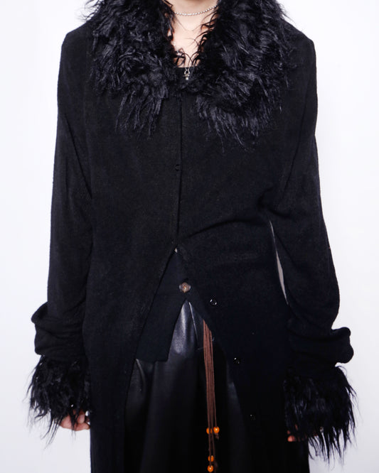 vintage obscurus fur trim knit coat