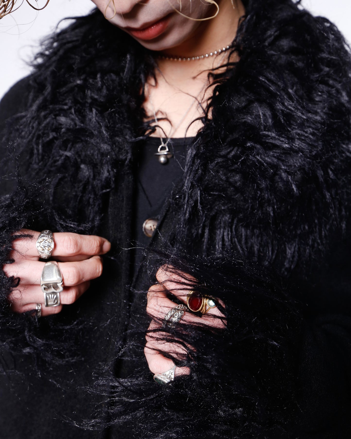 vintage obscurus fur trim knit coat