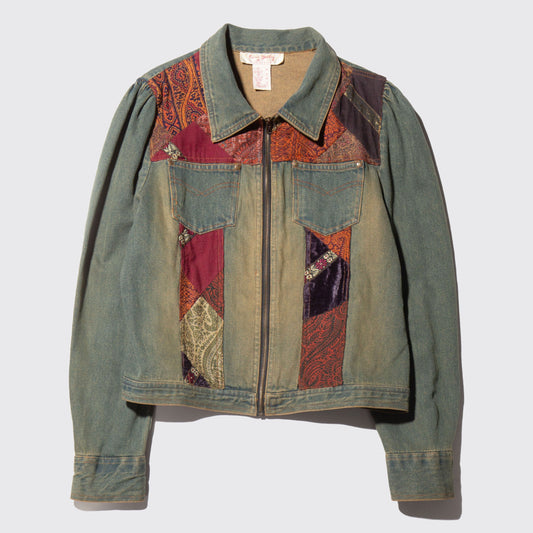 vintage jacquard combi trucker jacket