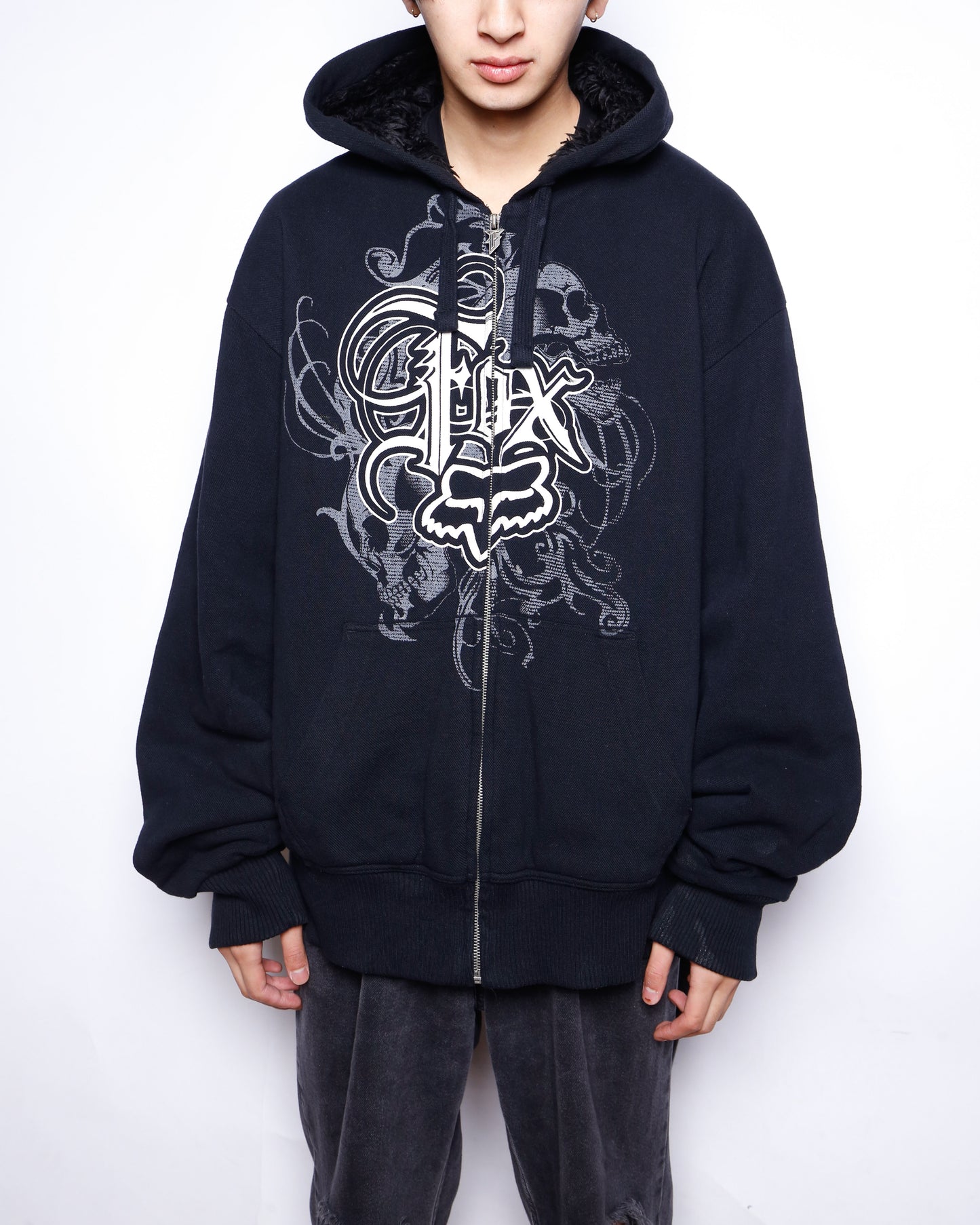 vintage 00's fox skull boa hoodie