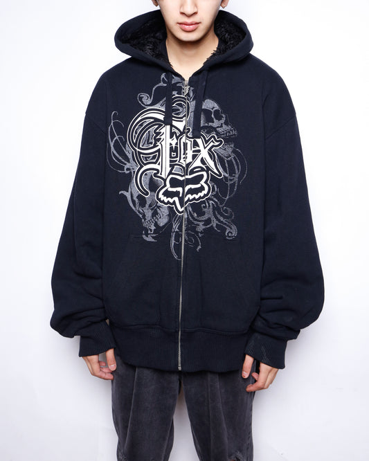 vintage 00's fox skull boa hoodie