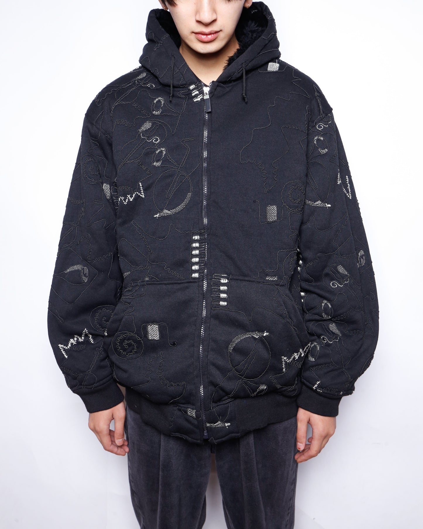 vintage broderied boa hoodie