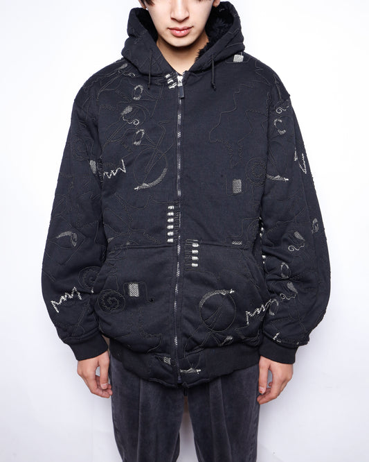 vintage broderied boa hoodie