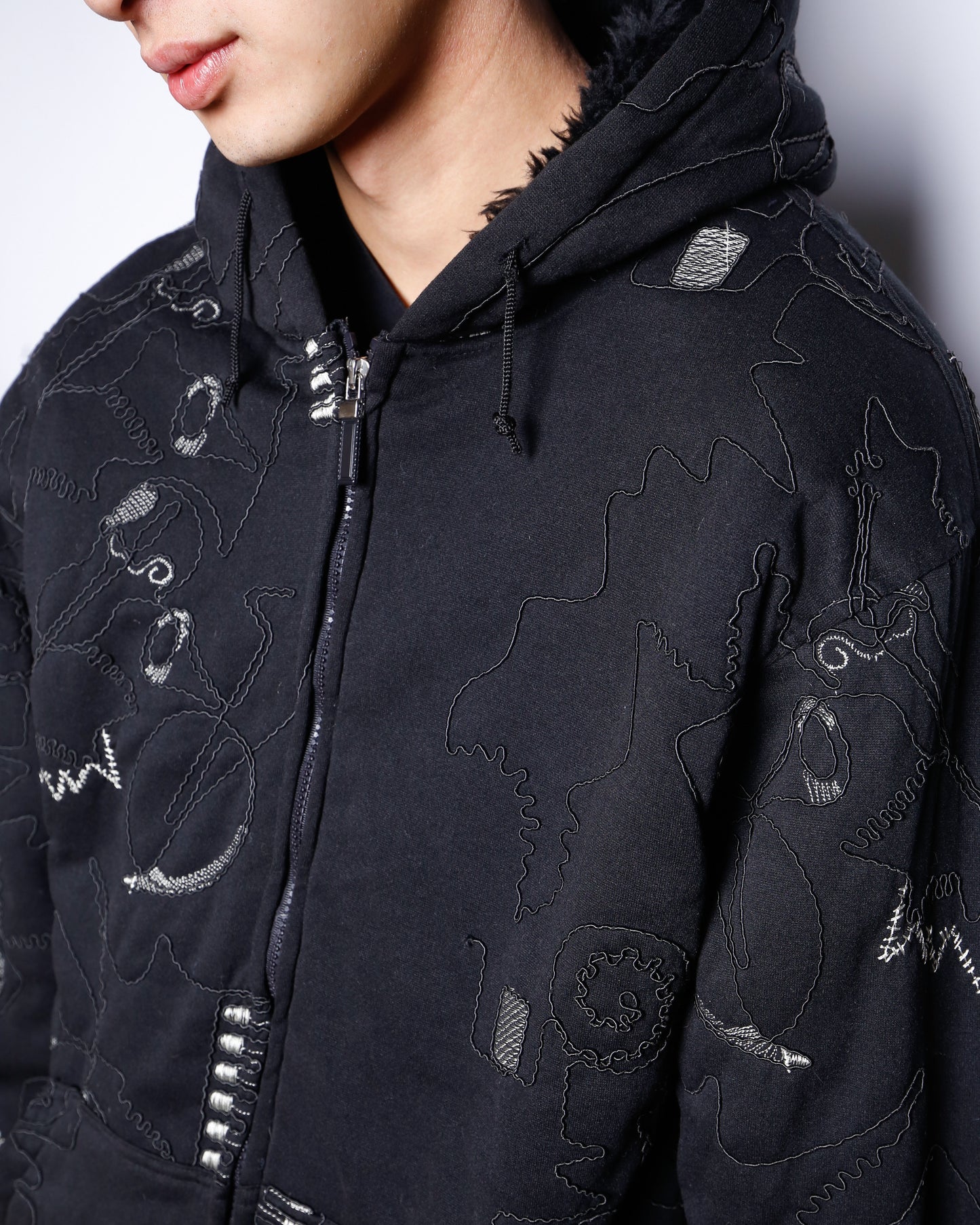 vintage broderied boa hoodie