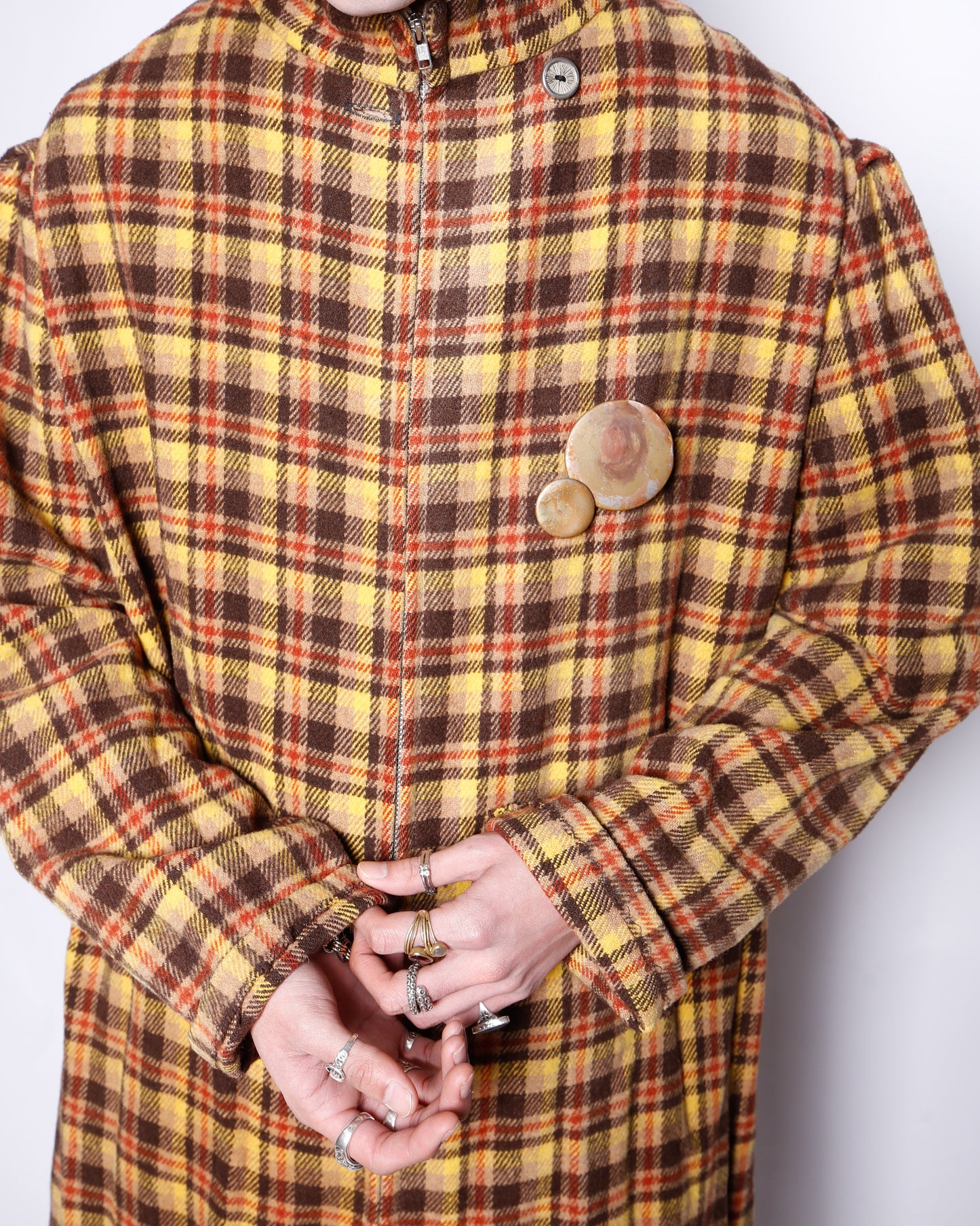 vintage super long check wool coat