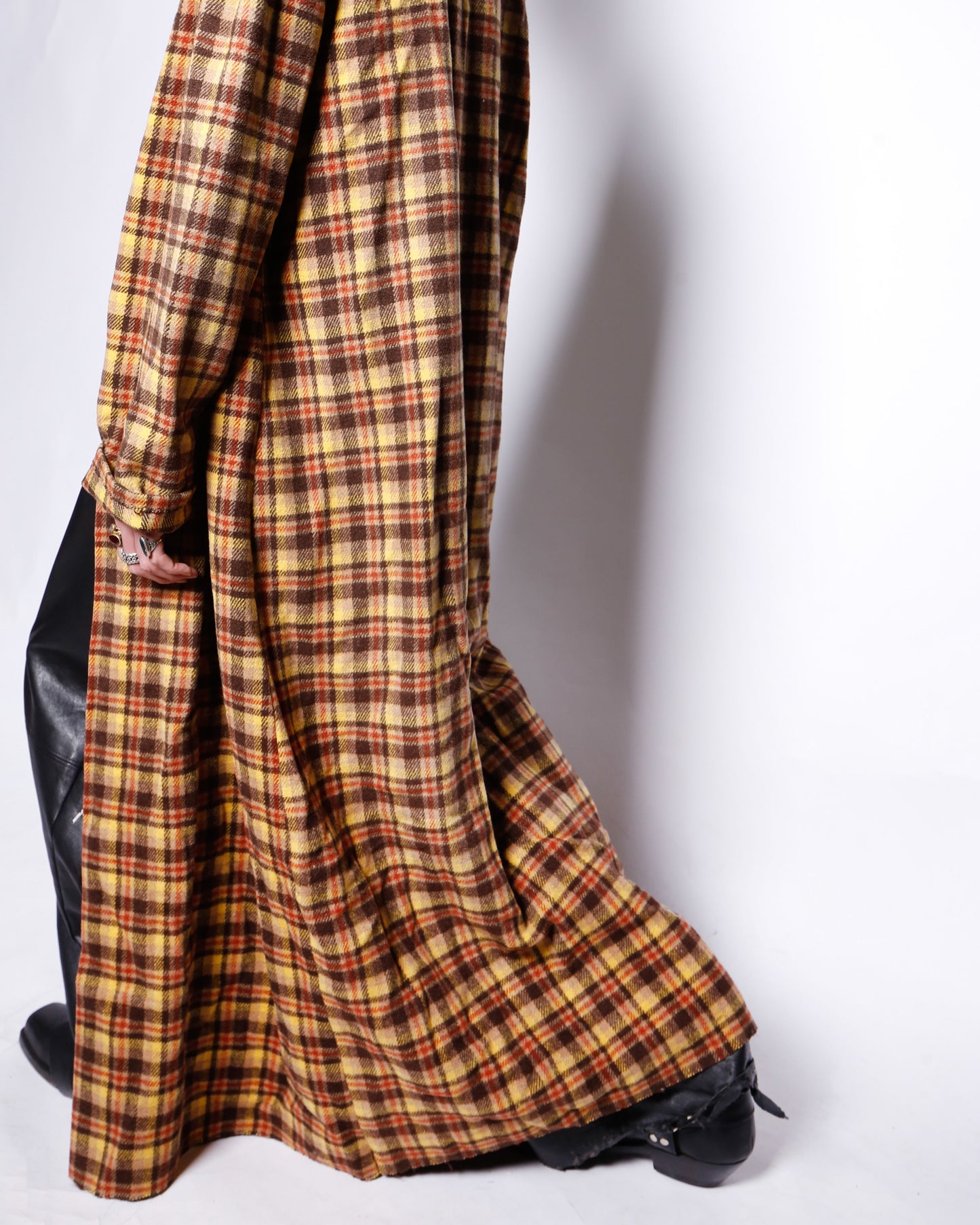vintage super long check wool coat