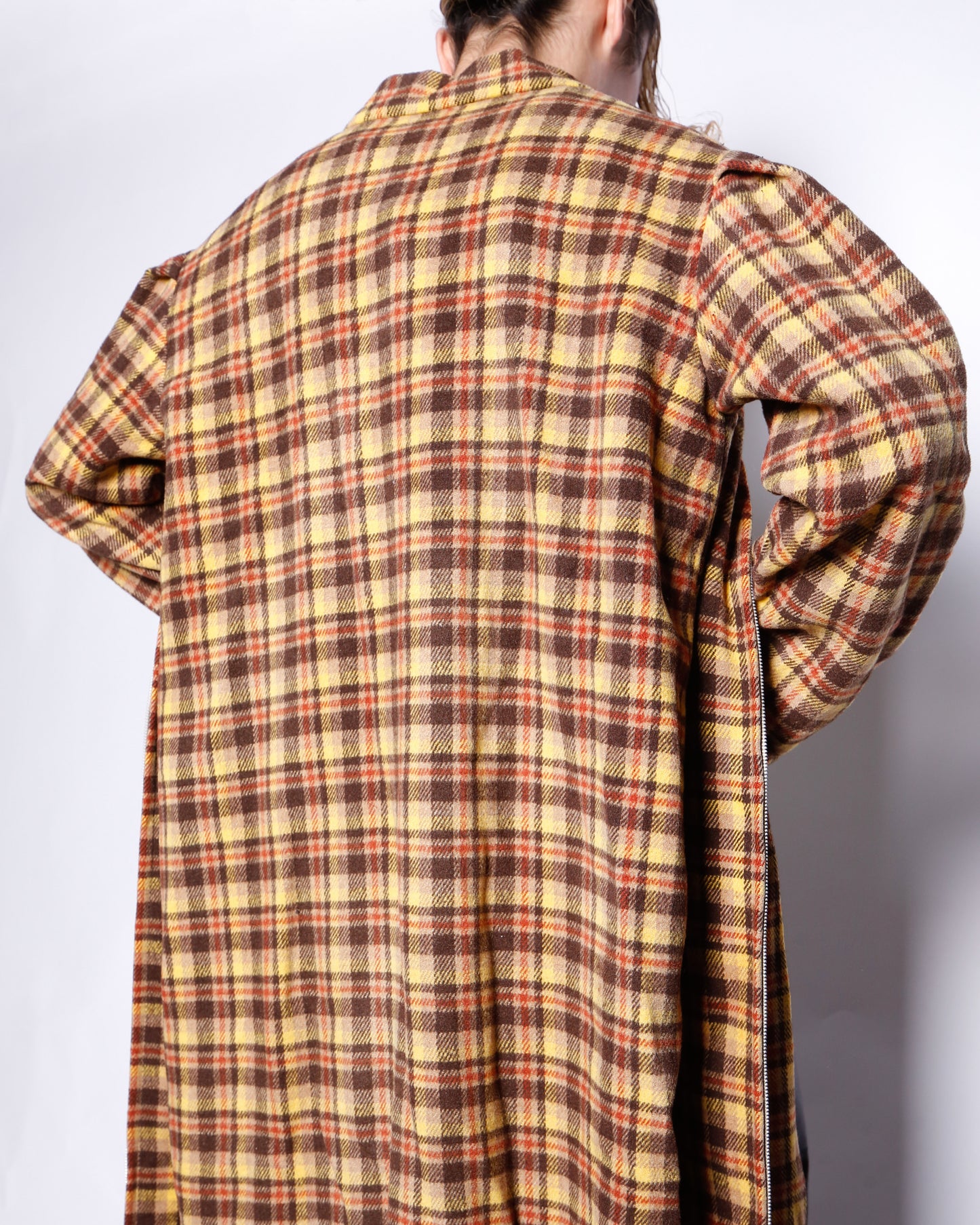 vintage super long check wool coat