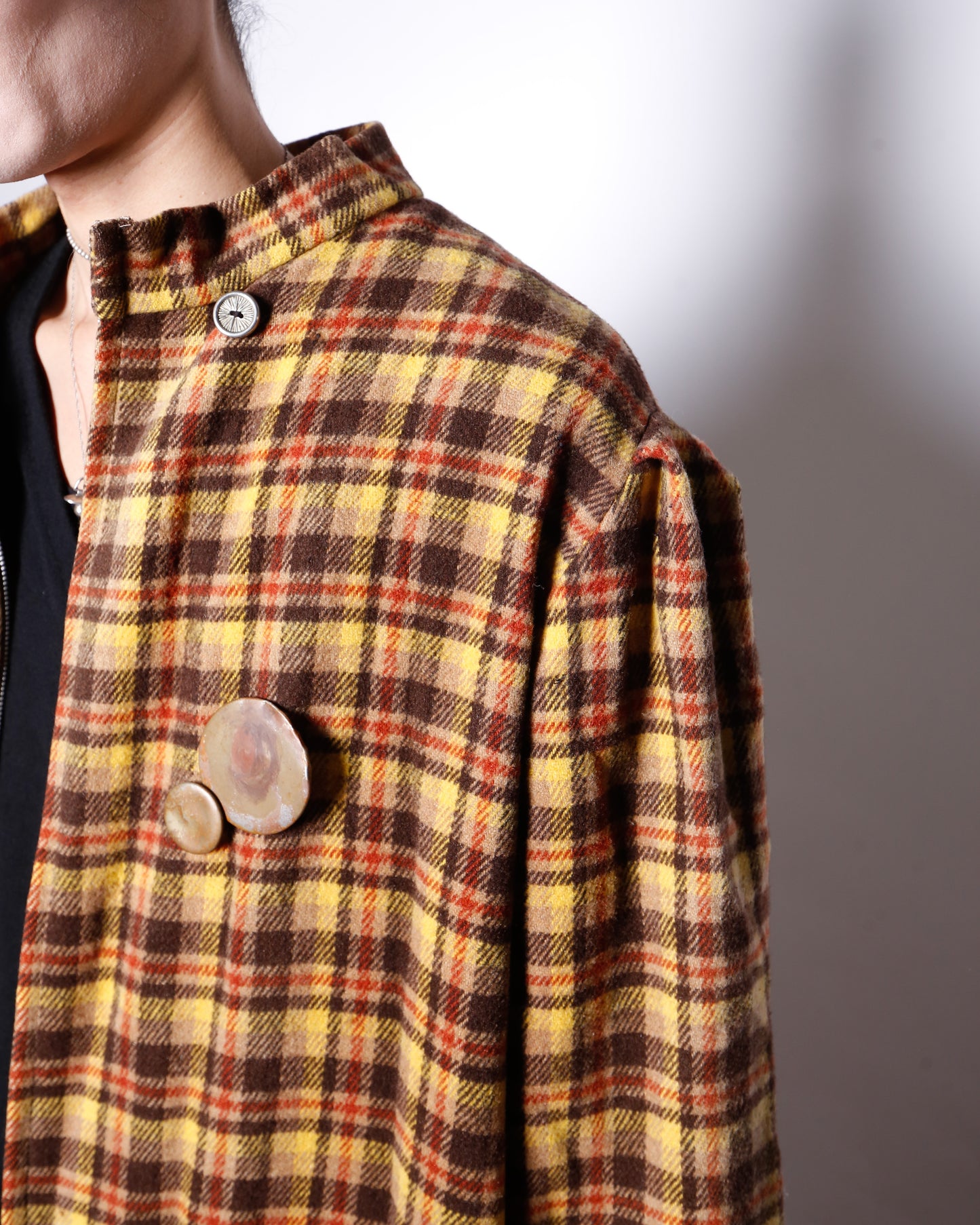 vintage super long check wool coat