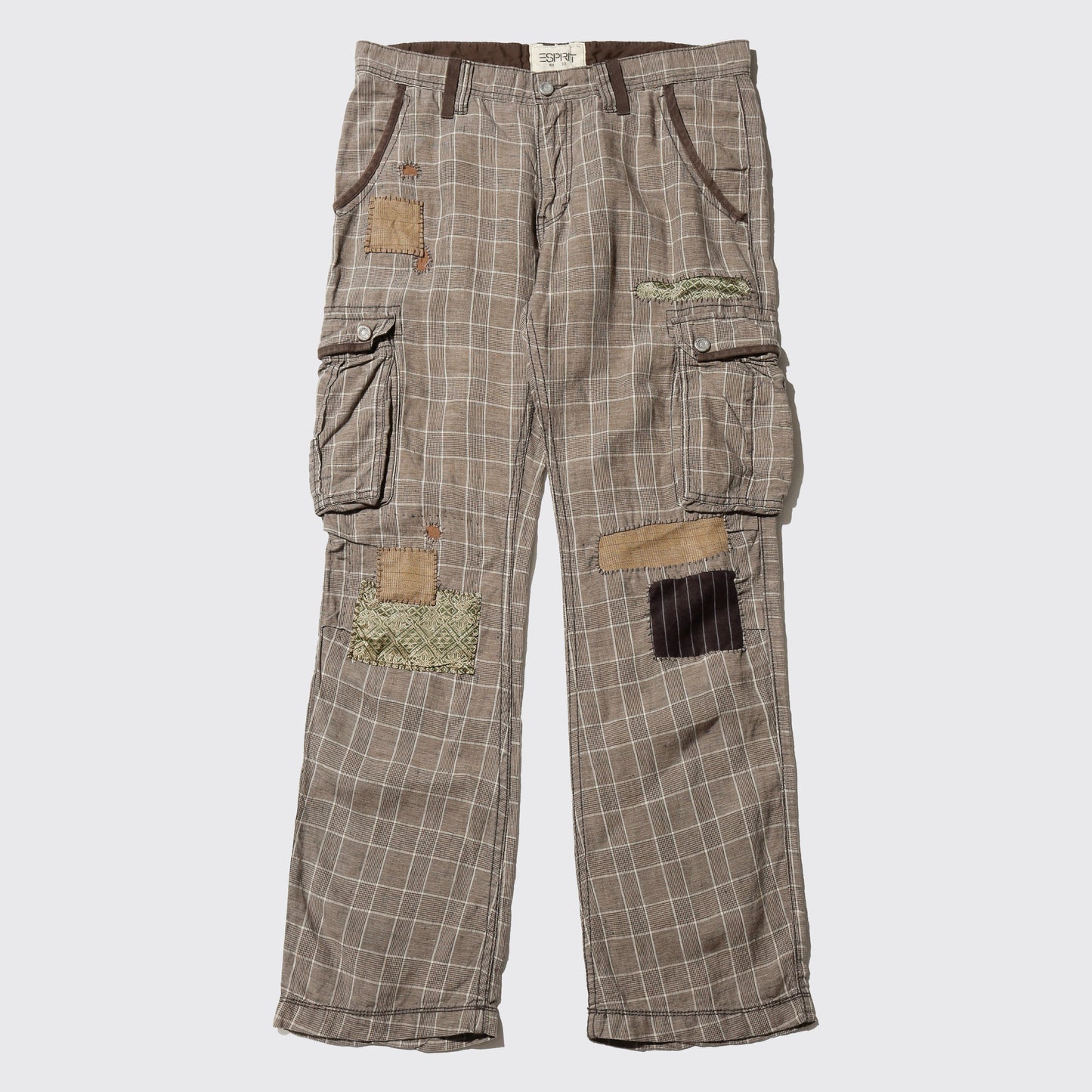 *one-off esplit repaired check cargo trousers