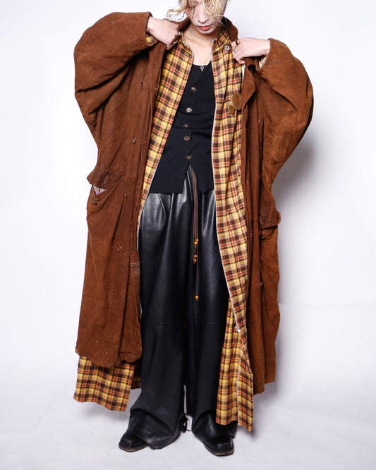 vintage uk dolman sleeve nubuck leather coat