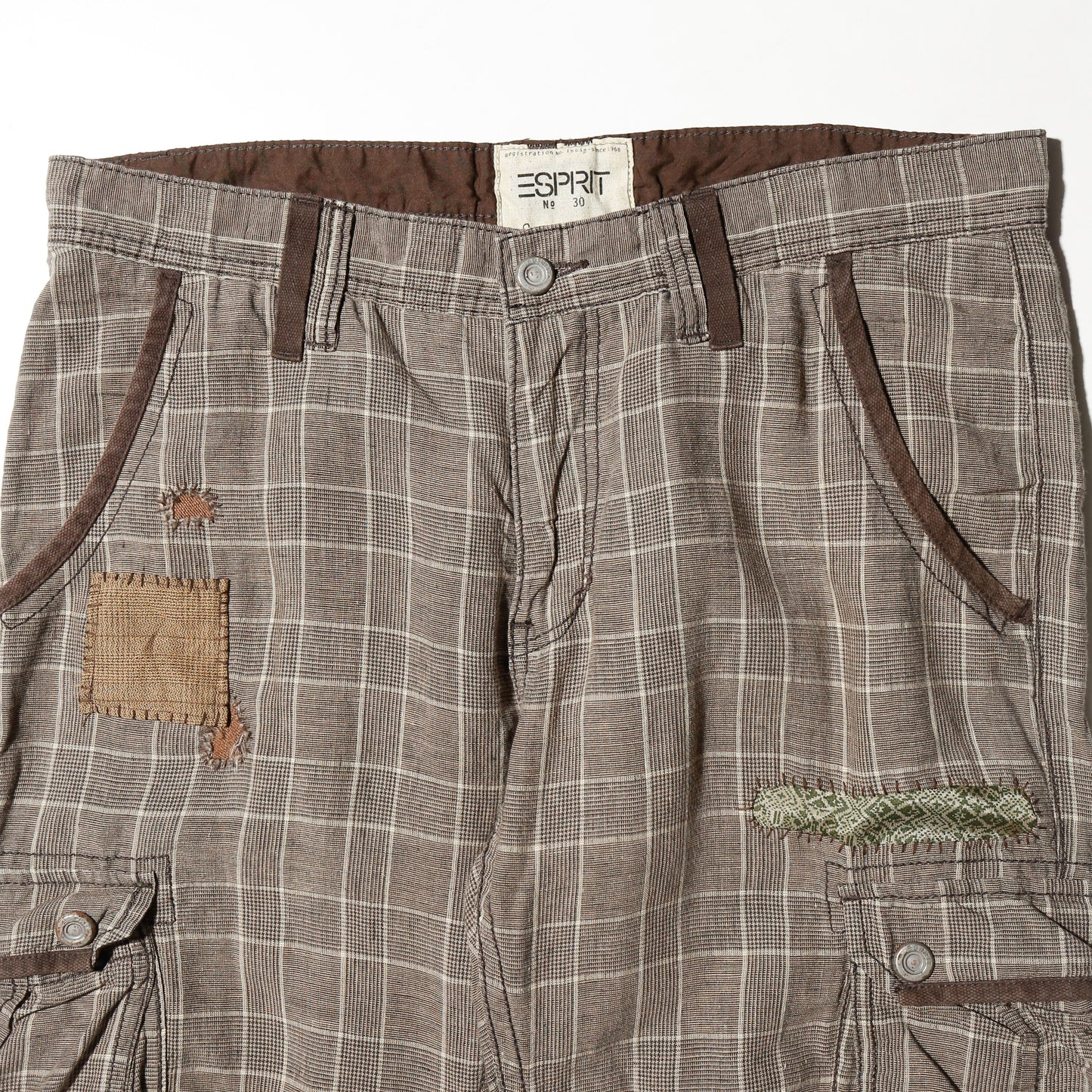 *one-off esplit repaired check cargo trousers