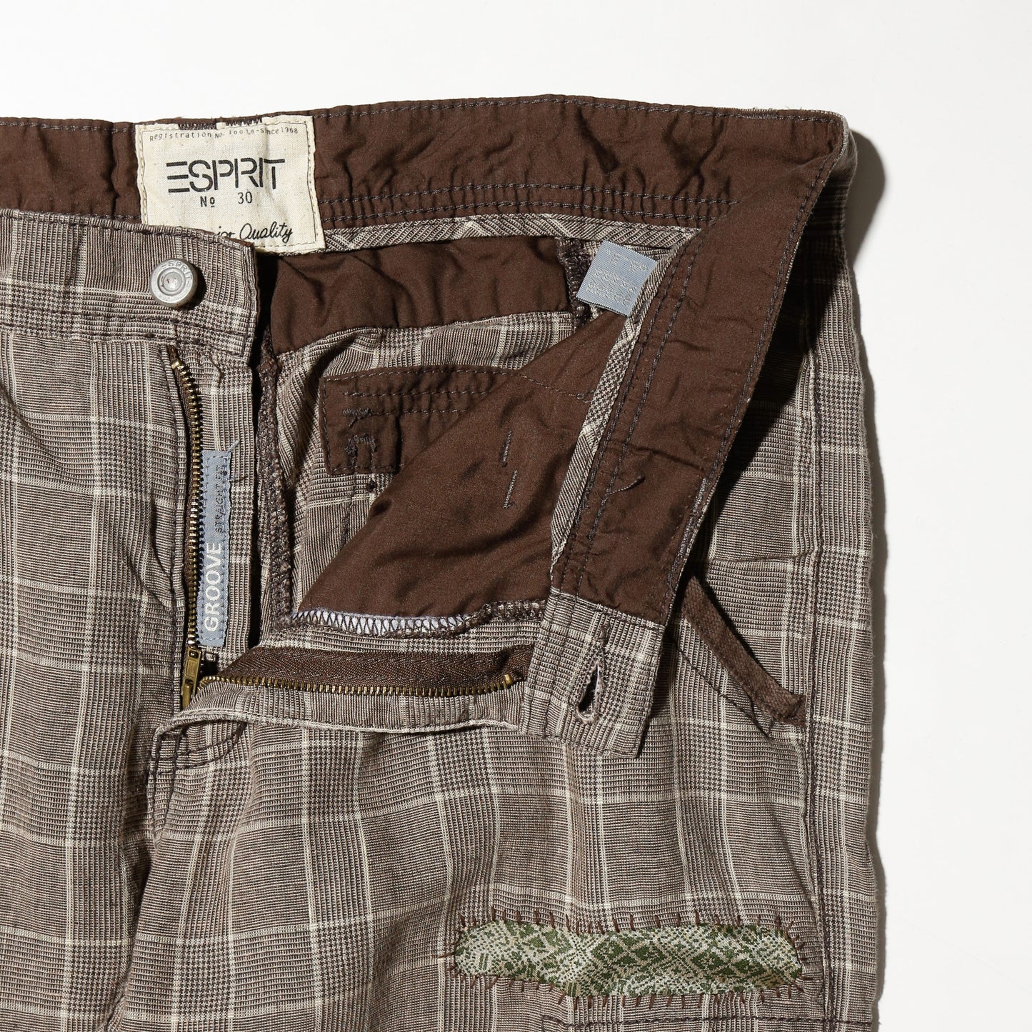 *one-off esplit repaired check cargo trousers