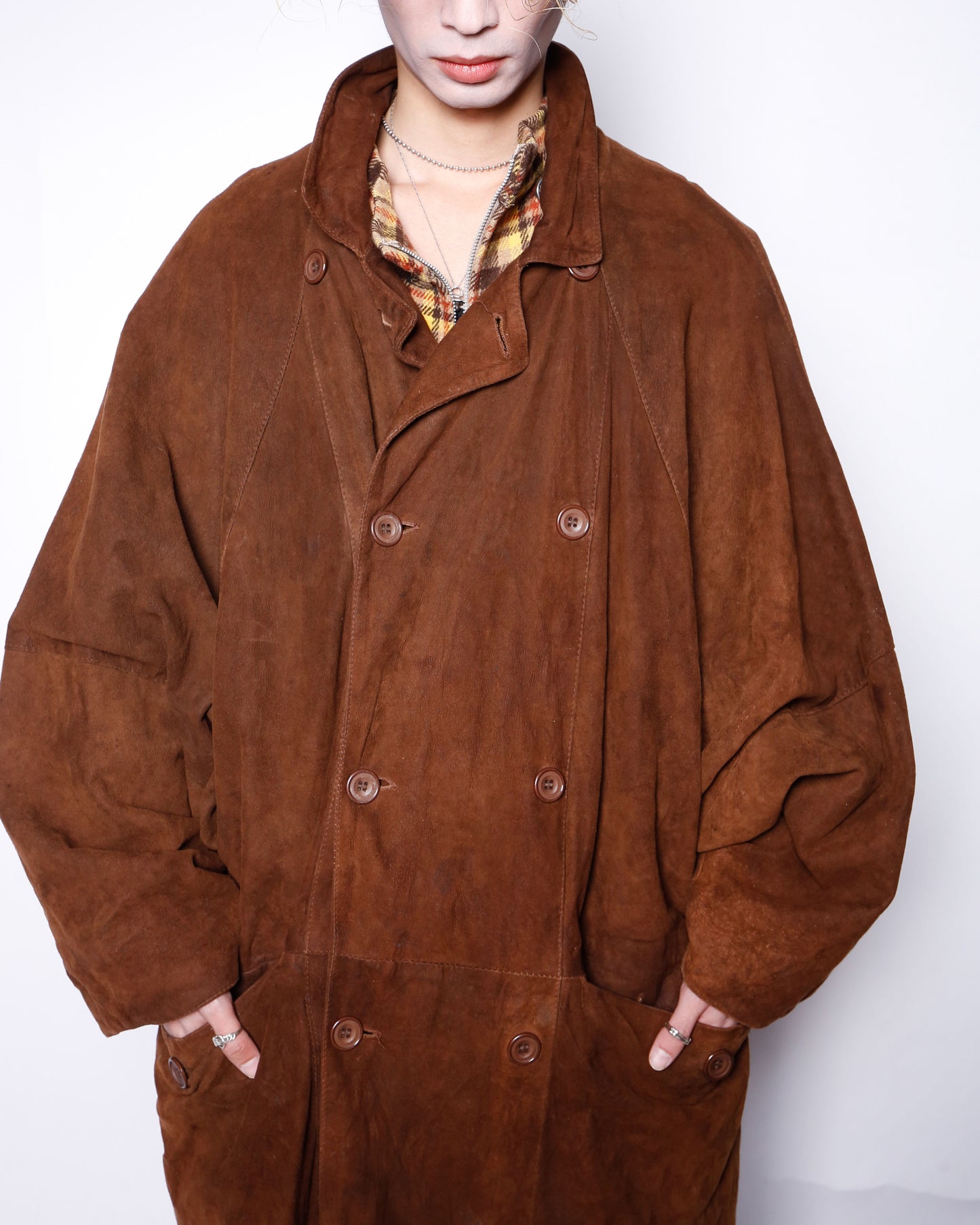 vintage uk dolman sleeve nubuck leather coat